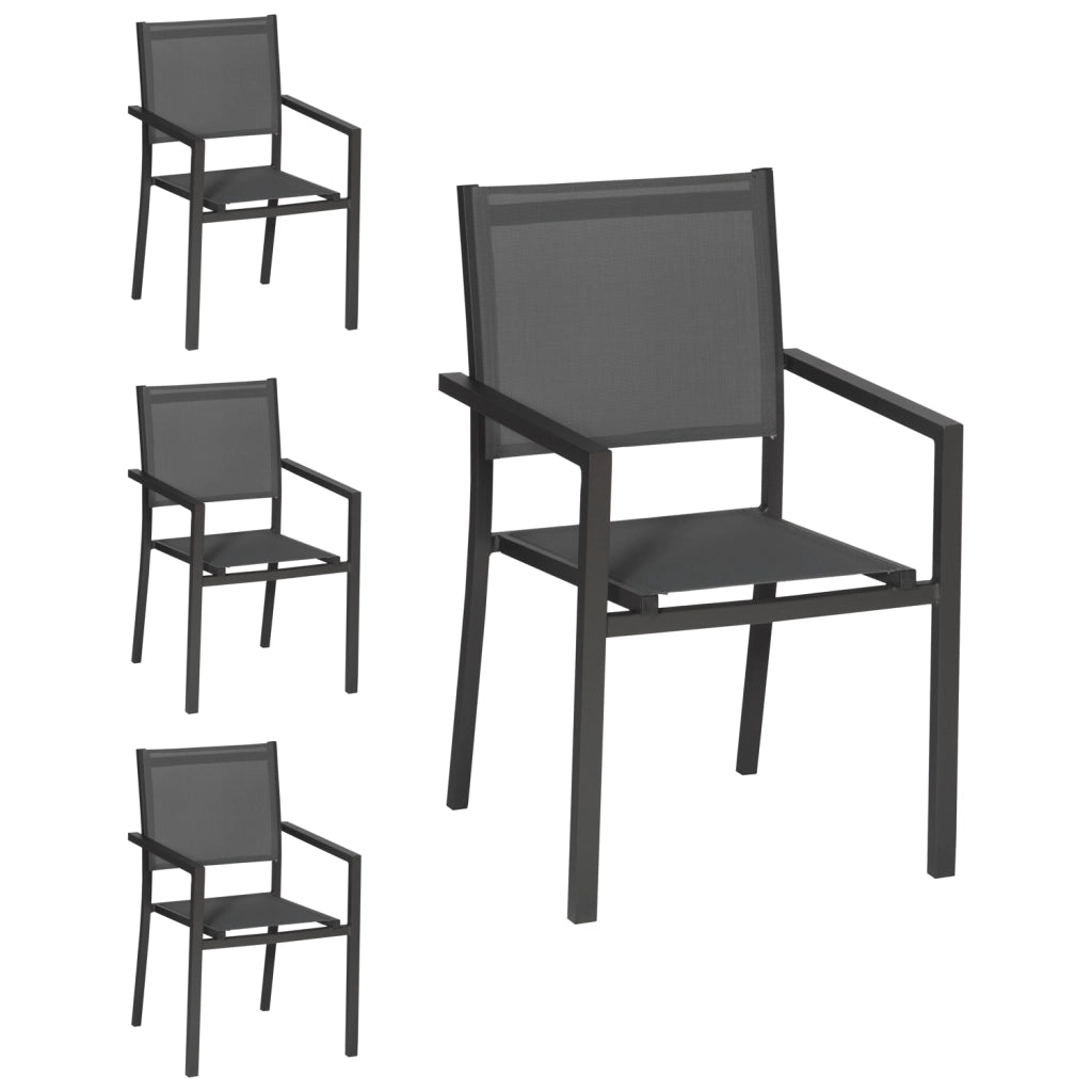 Set di 4 sedie in alluminio antracite - textilene grigio