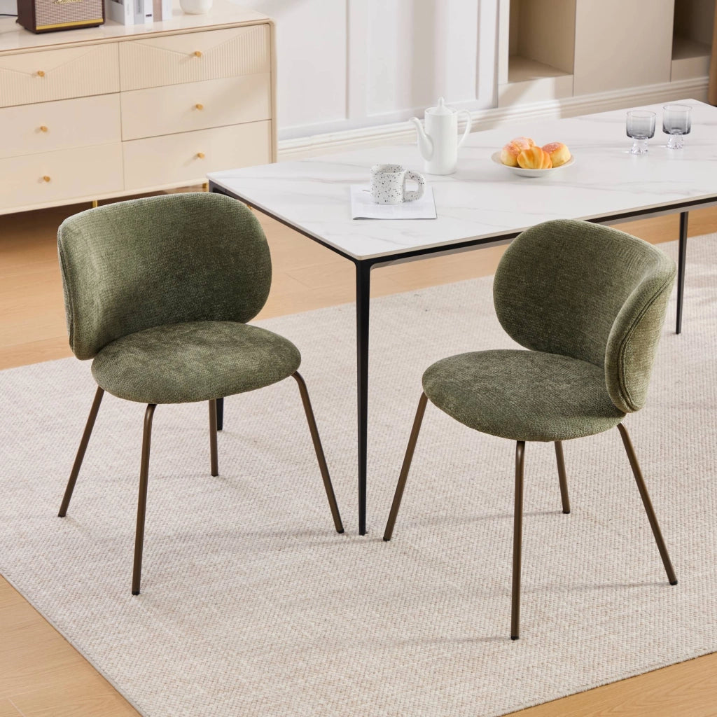 Sedie da Pranzo in Velluto Verde con Schienale Curvo ¨C Xylo ¨C Gambe in Metallo Bronze, Set 2 Pezzi