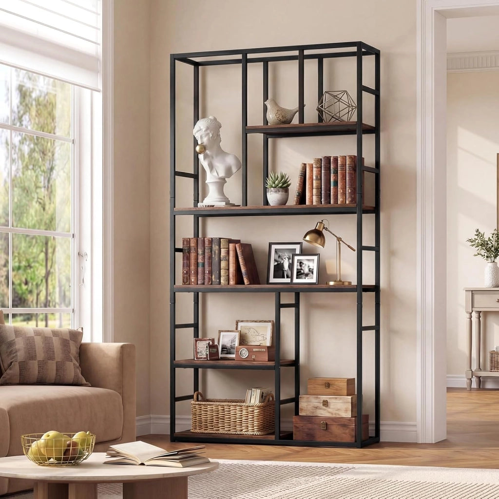 Libreria Scaffale, Libreria Verticale a 5 Ripiani con Mensola Aperta e Struttura Metallica, 90 x 30 x 180 cm, Organizzatore Indipendente per Soggiorno, Ufficio e Camera da Letto