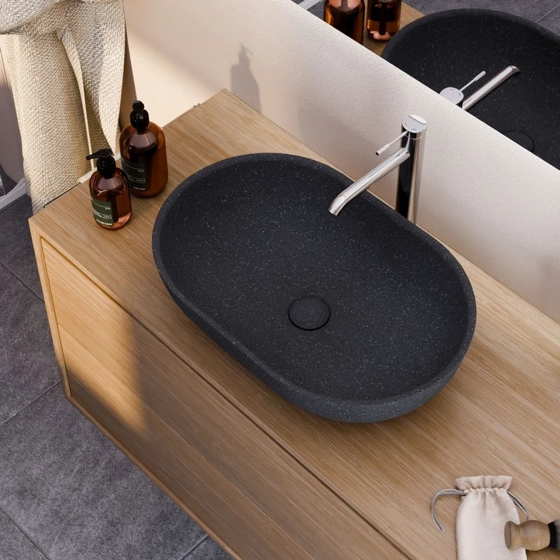 Lavabo da appoggio sabbia ovale nero 530x350x130 mm senza piletta - Sandstone