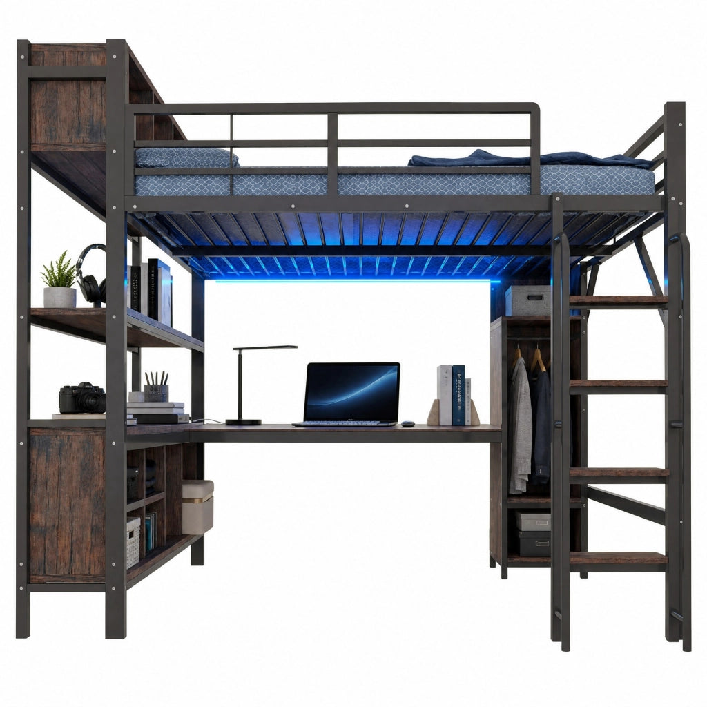 Letto a soppalco multifunzione 140x200 cm con scrivania e LED