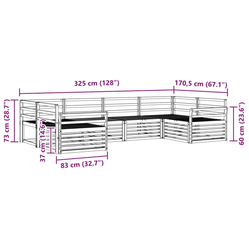 Set divani 6 pcs Naturale Legno di Acacia Massello 3374019