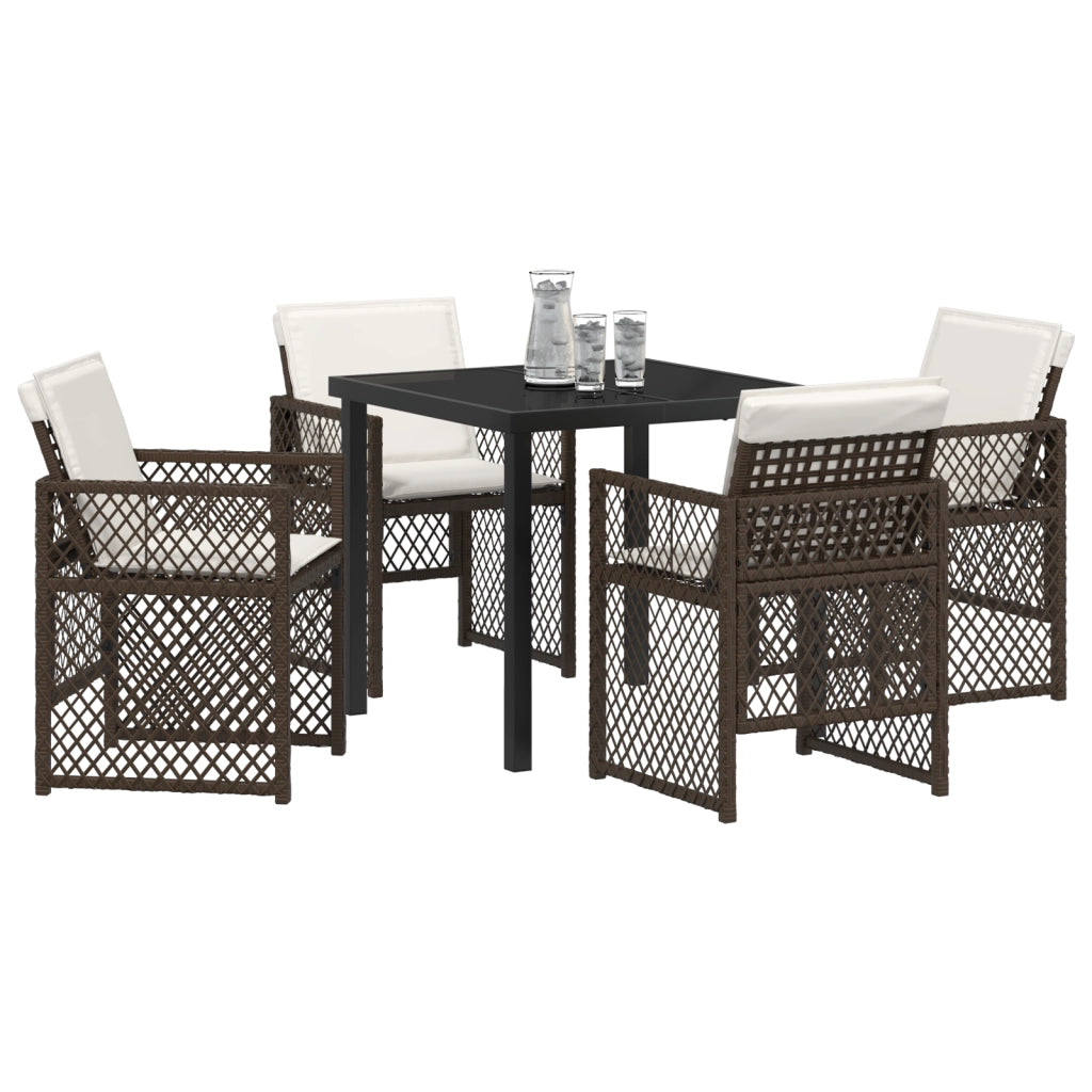 Set da Pranzo per Giardino vitaXL con Cuscini Marrone Rattan in Polimero