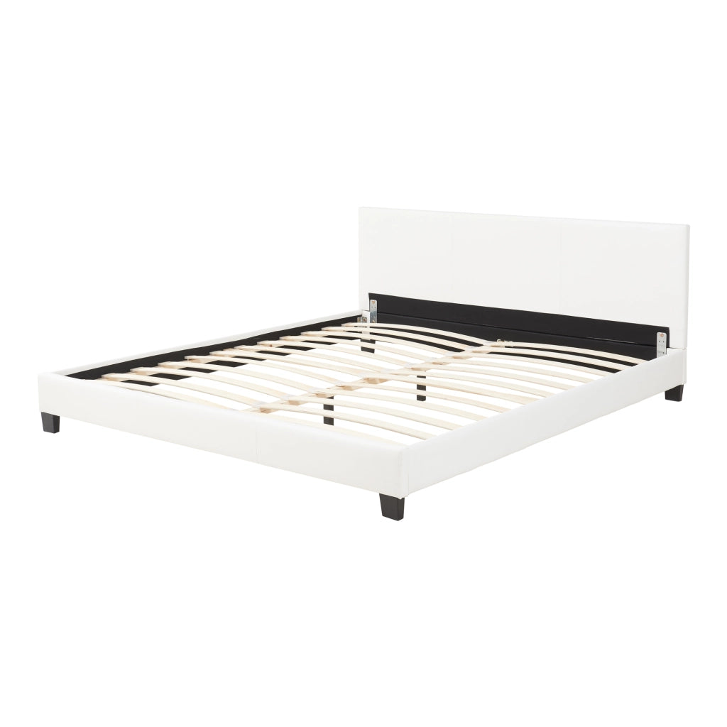 Letto Matrimoniale con Testiera Alta Letto a 2 Piazze 180x200 cm Rivestimento in Similpelle Bianco Corium