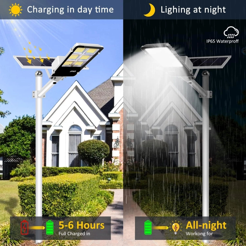 Lampione Solare esterno 400W con Pannello fotovoltaico, LED 6500K Bianco Freddo