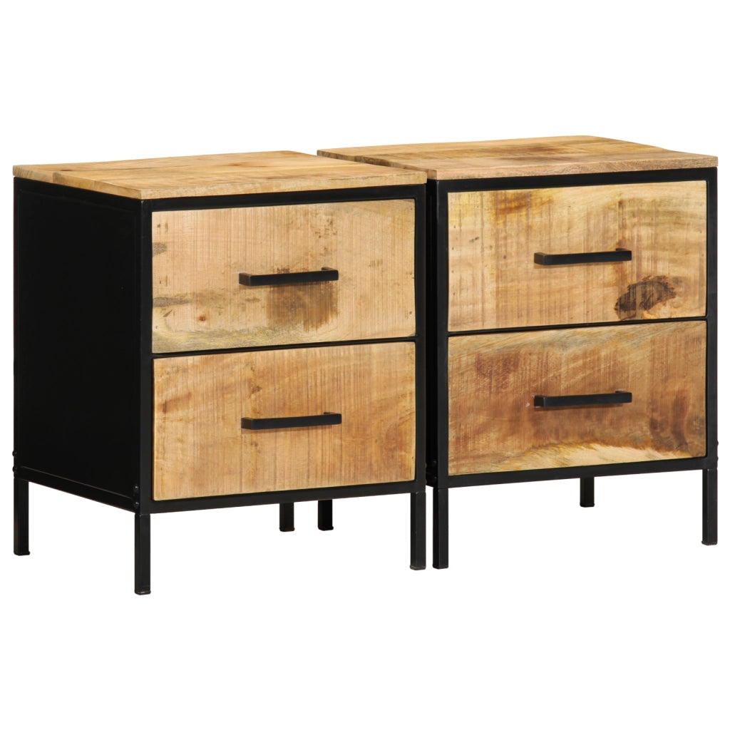Comodini 2 pz 40x35x50 cm Legno massello di mango grezzo
