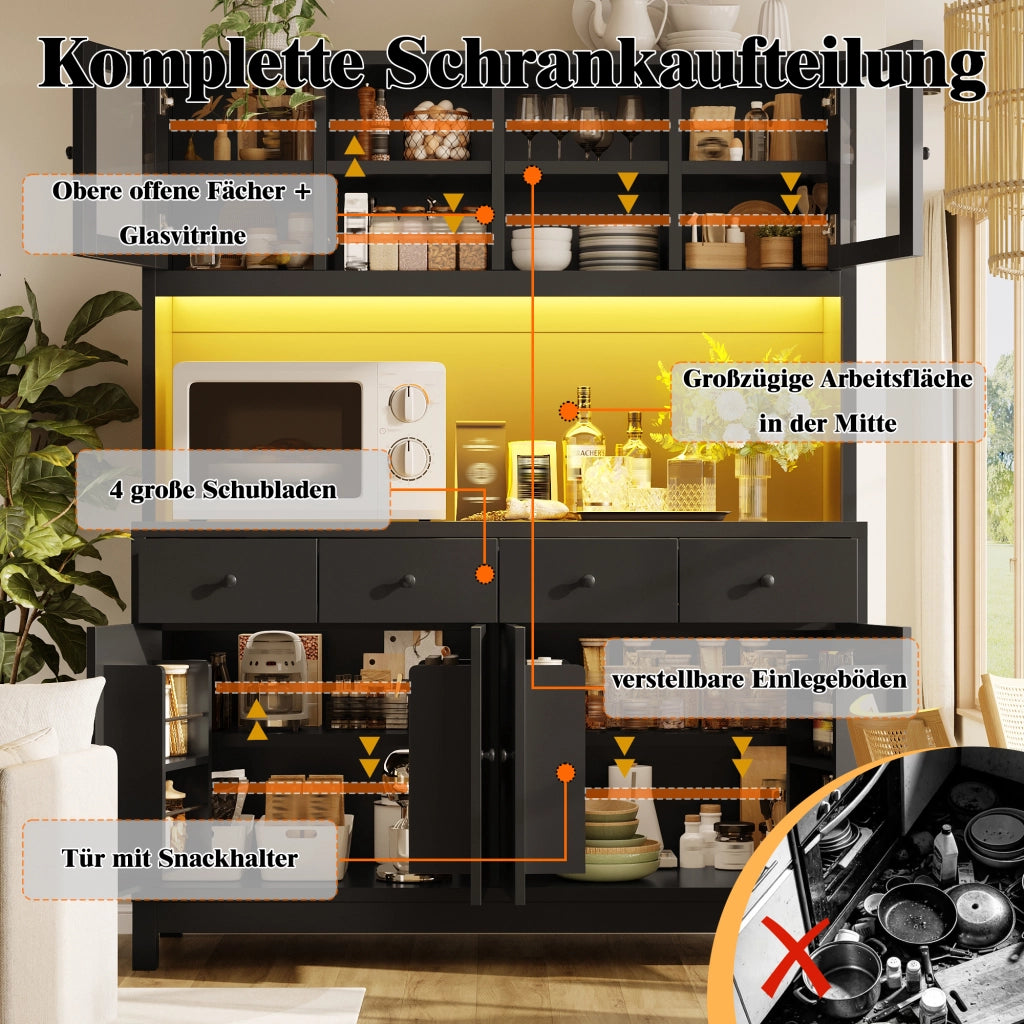 ARMADIO BUFFET ALTO 140x38,5x180 cm MDF Nero con LED RGB