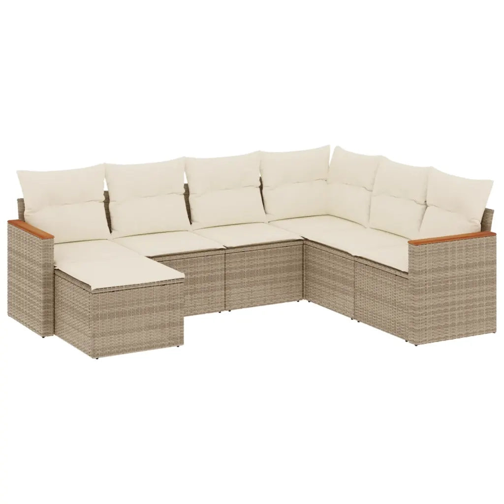 Set Divani da Giardino 7 pz con Cuscini Beige in Polyrattan