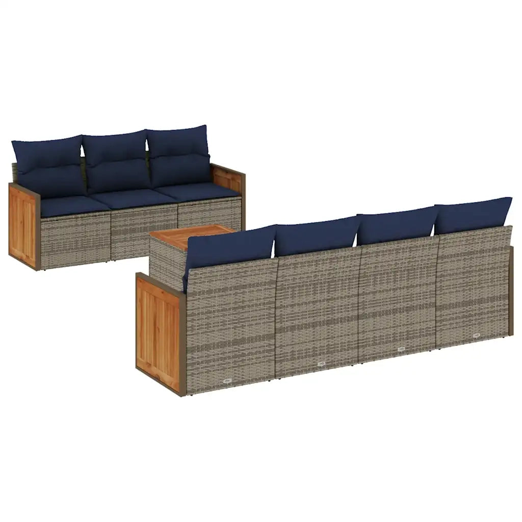 Set Divani da Giardino 8 pz con Cuscini Grigio in Polyrattan 3227489