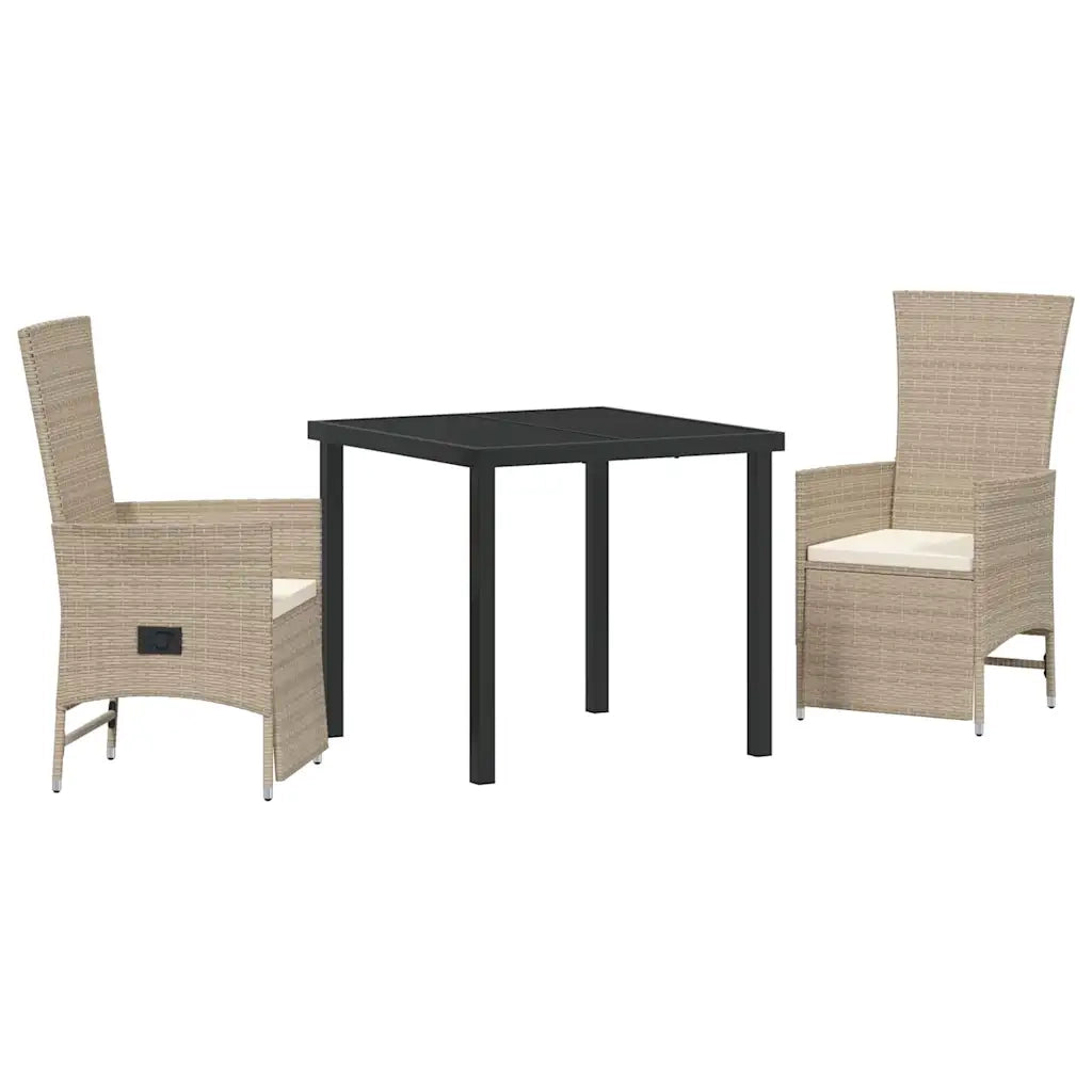 Set da Pranzo per Giardino con cuscino 3 pcs Beige polyrattan