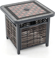 Tavolo da giardino esterno in vimini con foro per ombrellone, tavolino quadrato in rattan PE con piano in resina, telaio in metallo, tavolo da pranzo per giardino, cortile, terrazza