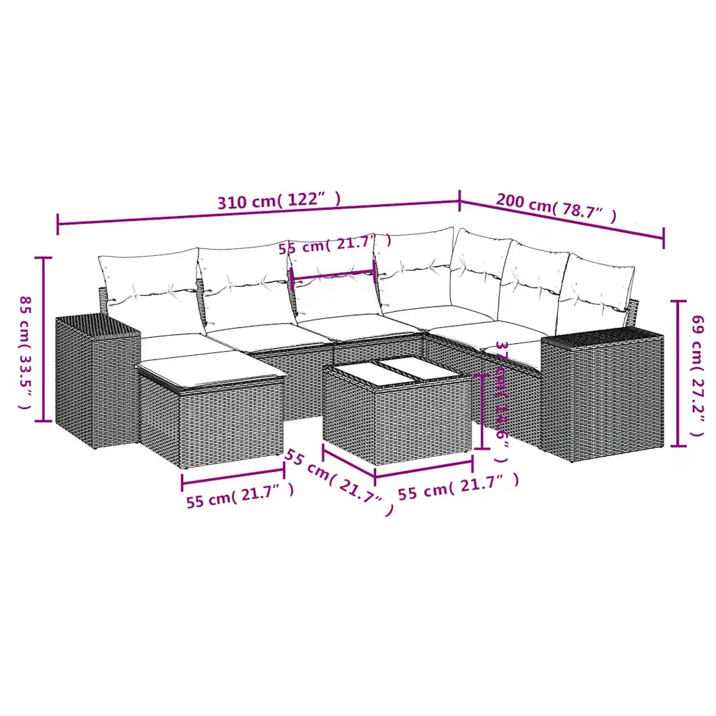 Set Divani da Giardino 8 pz con Cuscini Marrone in Polyrattan 3222913