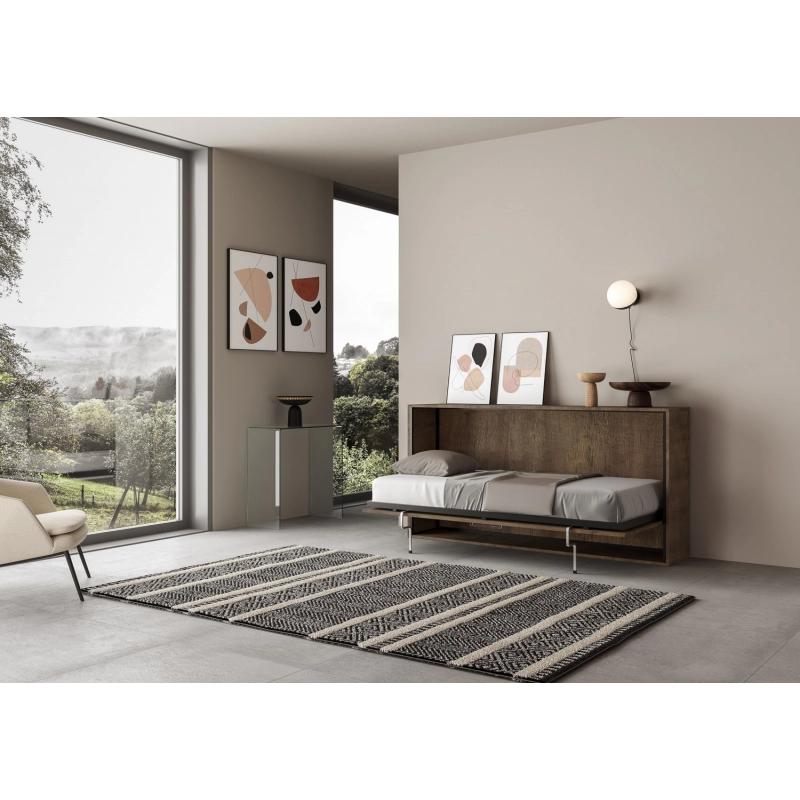 Letto a scomparsa singolo orizzontale Kando con materasso - Noce