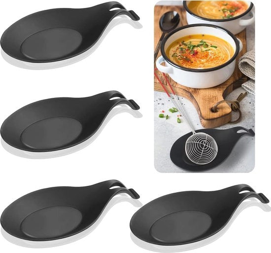 Set di sostegni per cucchiai in silicone da 4 | Utensili da cucina resistenti al calore | Sostegni per cucchiai pratici per cucina e ristorante