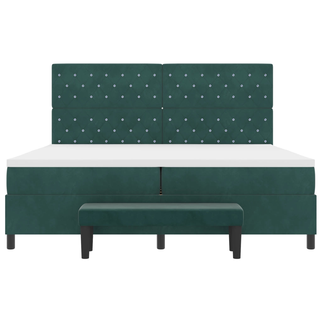 Letto a molle con materasso e panchina verde scuro 200x200 cm velluto