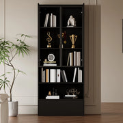 Vetrina alta nera con LED, vetro e cassetto 80x34x180 cm