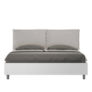 BS COM Letto matrimoniale contenitore doppia alzata 160x200 bianco frassino cuscini similpelle tortora