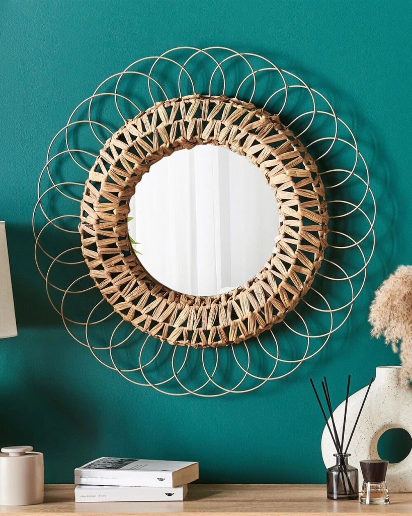 Specchio da parete Naturale Giacinto D'Acqua Acciaio ø 67 cm Decorativo Corridoio Boho