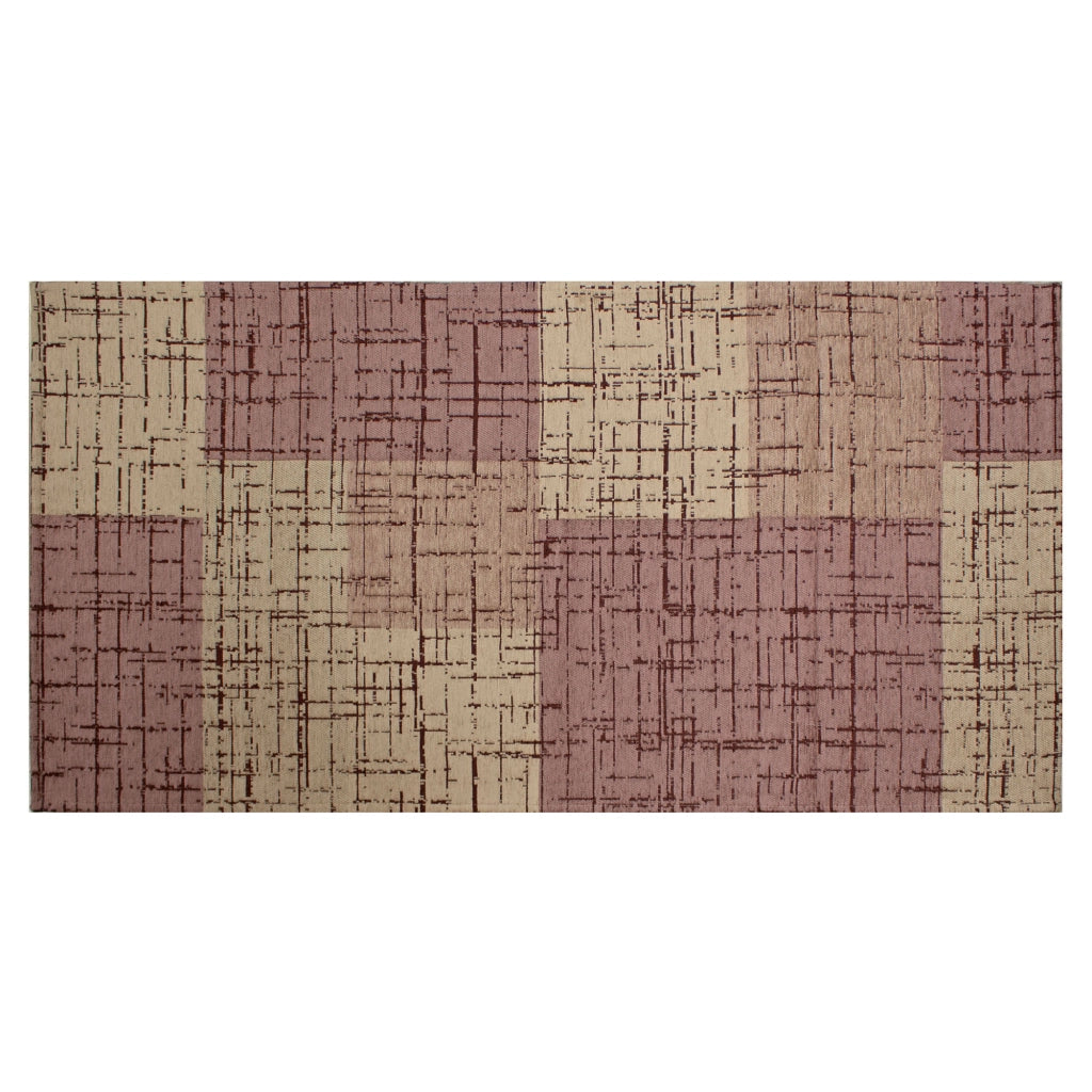 Tappeto Arredo Moderno Morbido in Ciniglia Ingresso Antiscivolo Prodotto Italiano  Soggiorno Camera Salotto Disegni Piazzati Cotone Varie Misure Grande Mondrian/Prugna - 65x300 cm