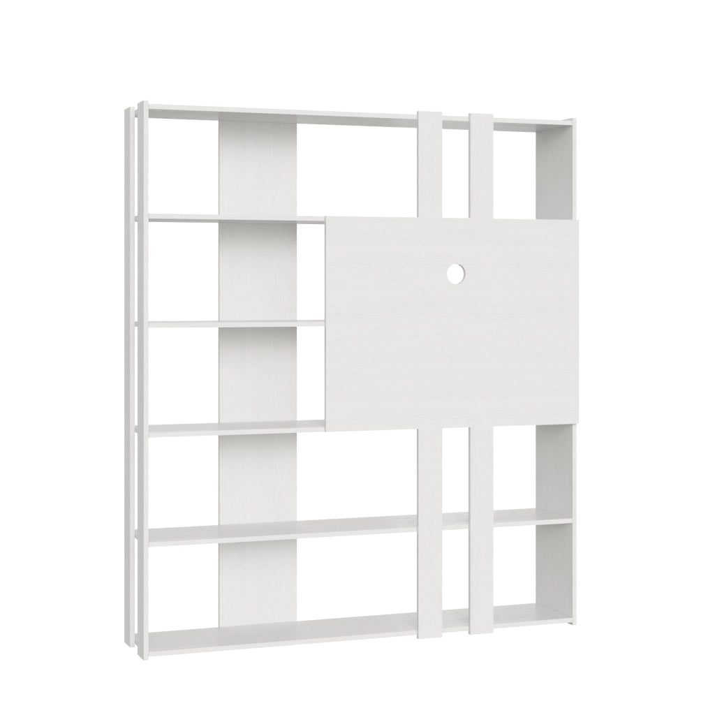 Libreria a giorno Kato L con pannello porta TV bianco frassino