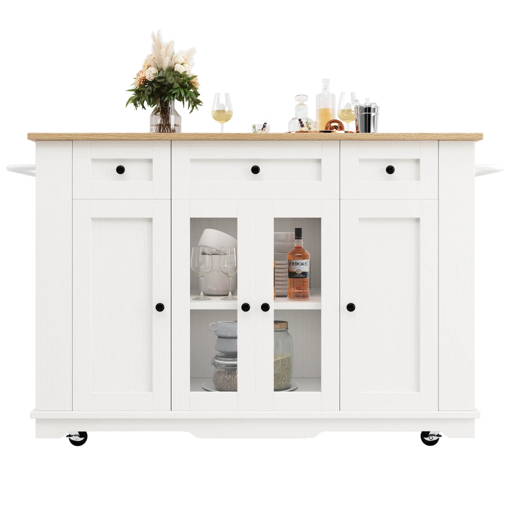 Isola Cucina con Ripiano in Legno e Vetro Temperato ¨C MINIMAL ¨C Bianco