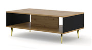 TAVOLINO DA CAFFÈ RAVENNA B IN MDF RIVESTITO IN FOGLIO 90x60x45 ROVERE ARTIGIANALE NERO OPACO GAMBE ORO