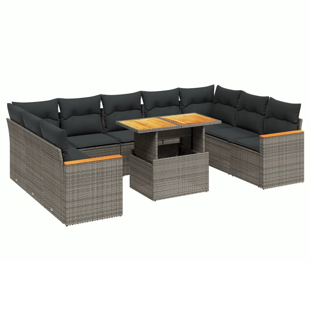 Set Divano da Giardino 10 pz con Cuscini Grigio in Polyrattan 3273223