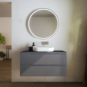 Mobile bagno sospeso 100 cm due cassetti grigio opaco con top | Ardenne