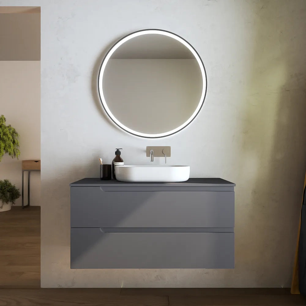Mobile bagno sospeso 100 cm due cassetti grigio opaco con top | Ardenne