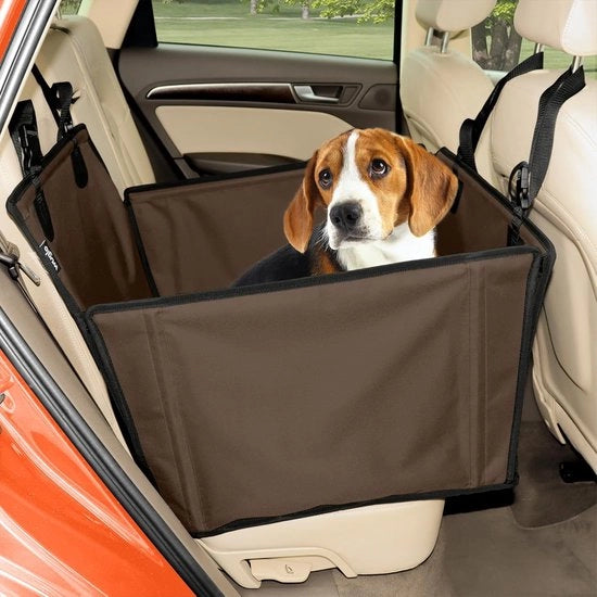 Autostoletto per cani robusto, sedile per cani per auto per piccoli e medi cani, con 4 cinturoni di sicurezza, sedile per cani di alta qualità e impermeabile per la portiera posteriore dell'auto, M, marrone