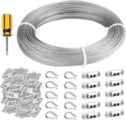 Cavo di Acciaio Inossidabile 304 a 100m con Core di 7x7 Filamenti e Anello di Raccordo in Alluminio per Guide di Illuminazione Fotografica, Linee di Abbigliamento e Pesca