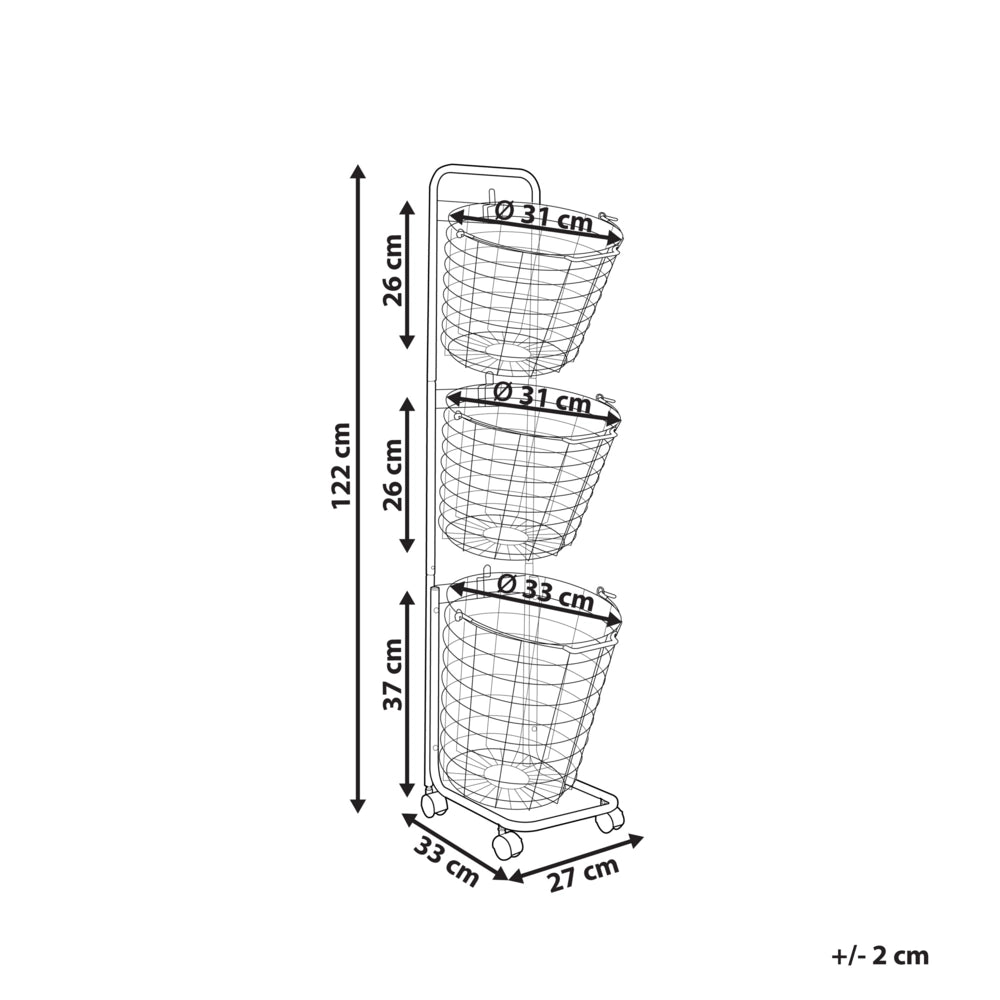 Carrello Portaoggetti per Bagno 3 Cestelli in Metallo Dorato con Ruote