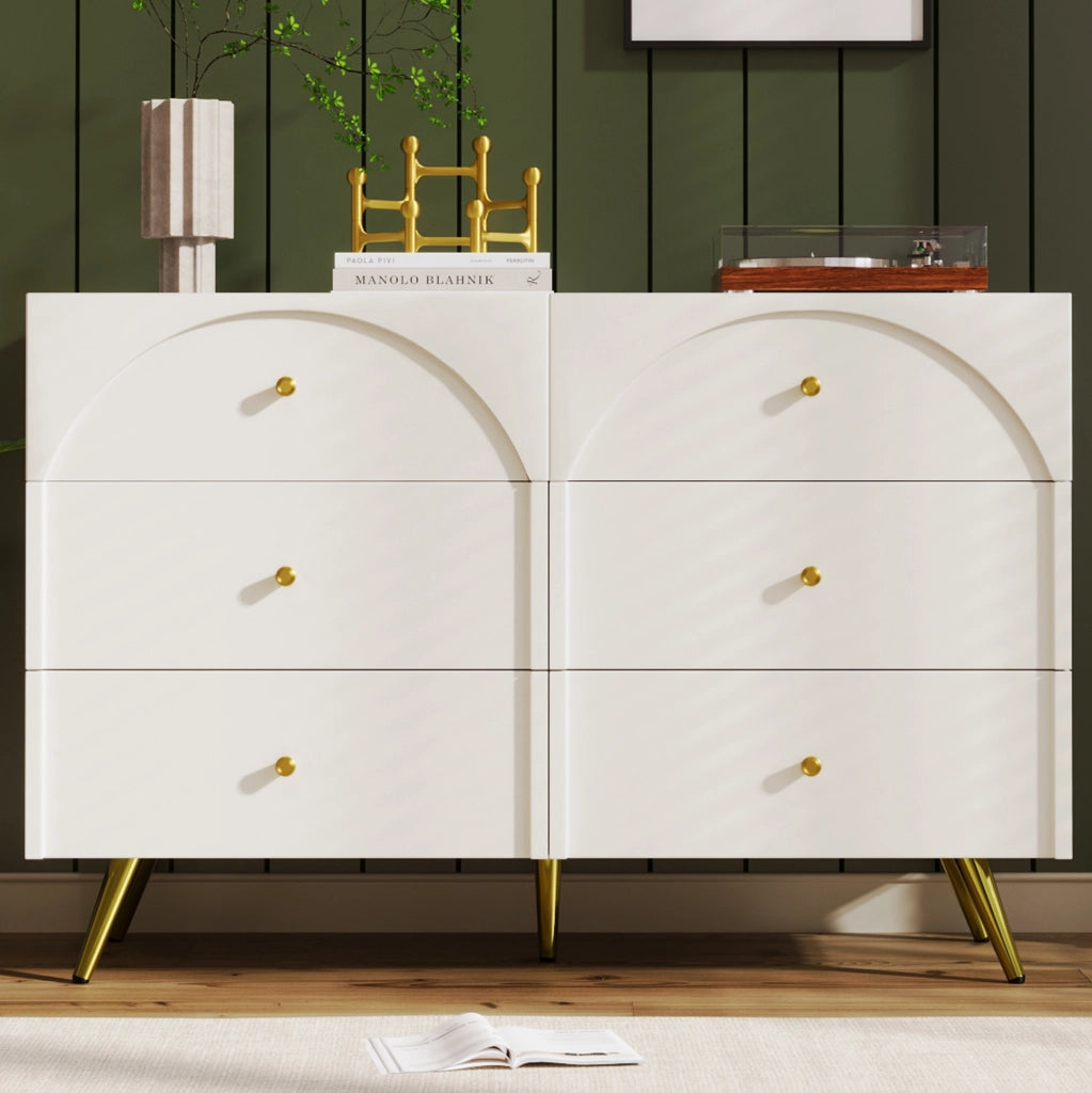 Comò crema bianco con 6 cassetti, 120 x 40 x 85 cm