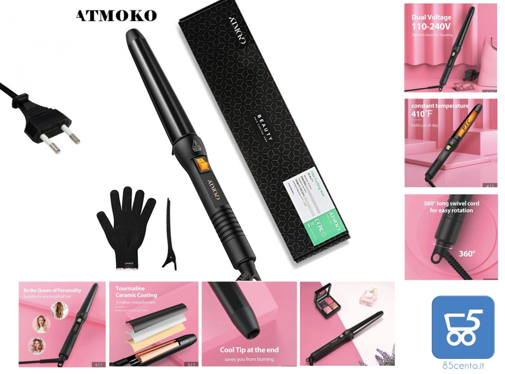 Arricciacapelli Atmoko Professionale  Guanto + Pinza - 25 28 32 mm conico pinze bigodino ferro 200 ℃ 220V  65W