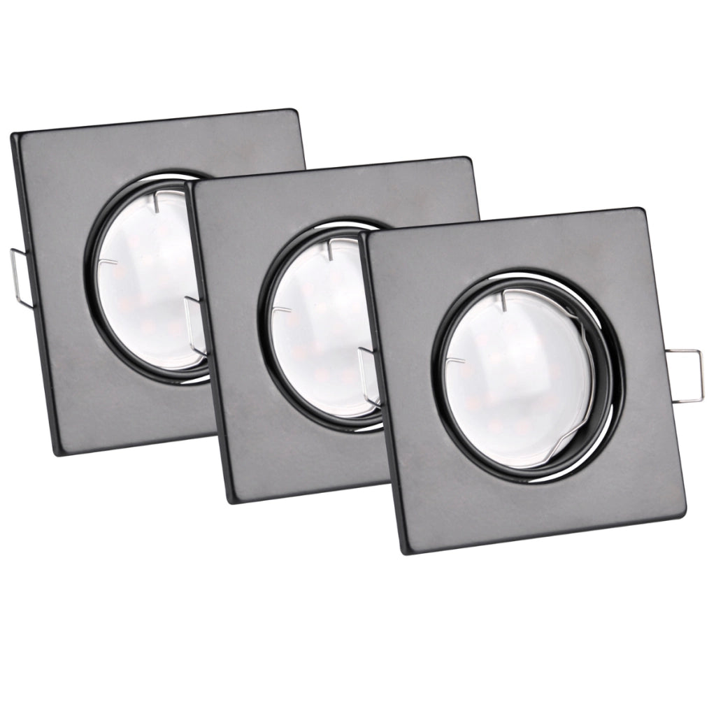 Set 3 faretti incasso quadrati neri GU10 3000K Polux