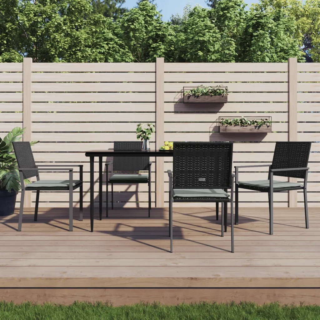 Sedie da Giardino con Cuscini 4 pz | Sedie da Esterno Nere 54x62,5x89 cm Polyrattan