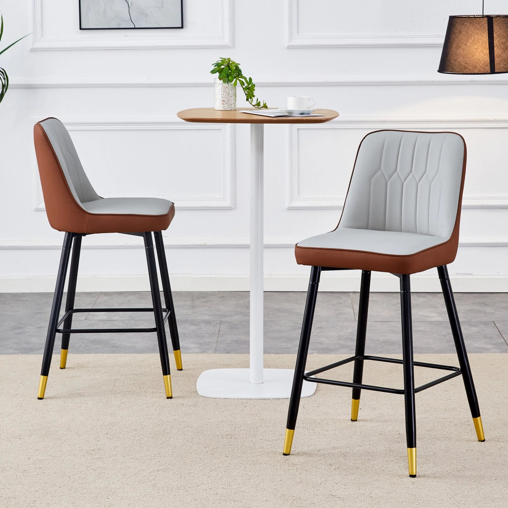Set 2 Sgabelli da Bar ¨C MINIMAL ¨C Ecopelle Grigio Chiaro/Marrone, Struttura Metallo Nero, 100 cm
