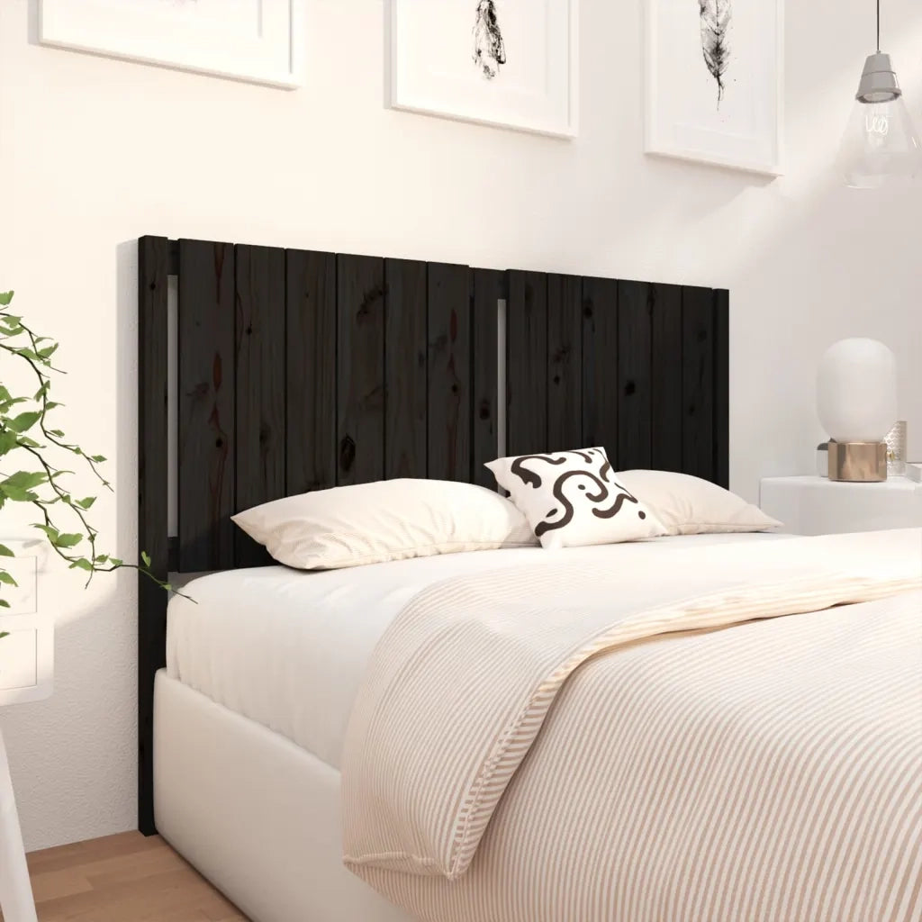 Testiera per Letto-Testata-Testiera Decorativa Nera 145,5x4x100cm in Legno Massello di Pino 250516