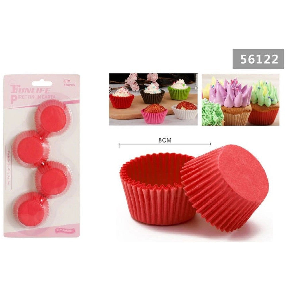 Trade Shop - Set 2 Confezioni 100 Pirottini Carta 8cm Rossi Dolci Cupcake Tortine Muffin 56122 -