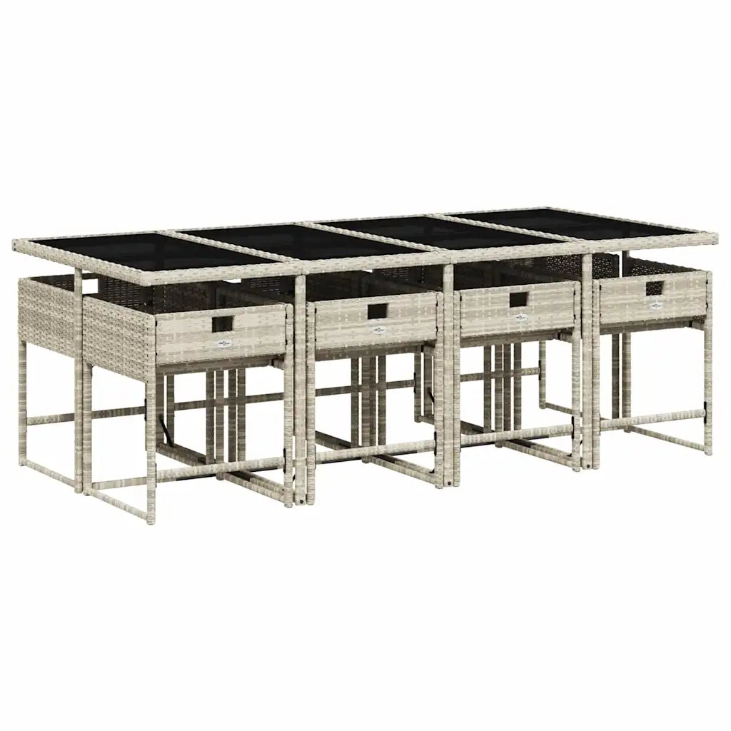 Set Pranzo da Giardino 9pz con Cuscini Grigio Chiaro Polyrattancod mxl 114051