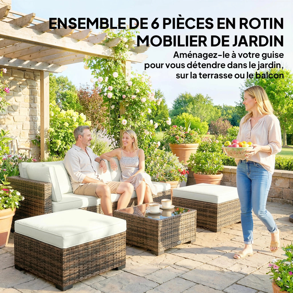 Divano angolare da giardino 5 posti in resina ¨C zephmum ¨C crema