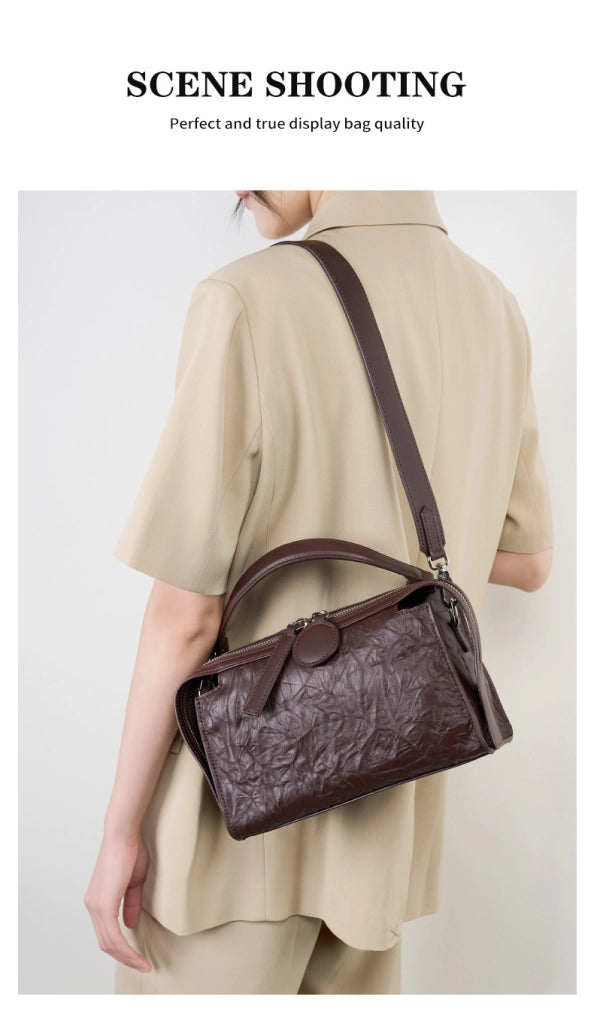 Borsa a tracolla da donna in vera pelle marrone