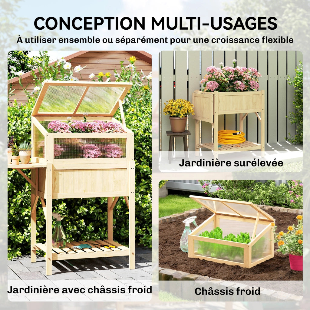 Tavolo da giardino con serra e scaffale ¨C zephmum ¨C 104x50x120 cm, legno naturale