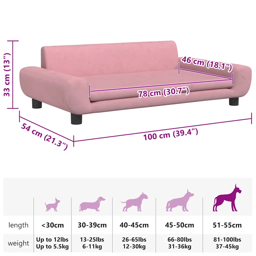 Lettino per Cani Rosa 100x54x33 cm in Velluto CFW3567089