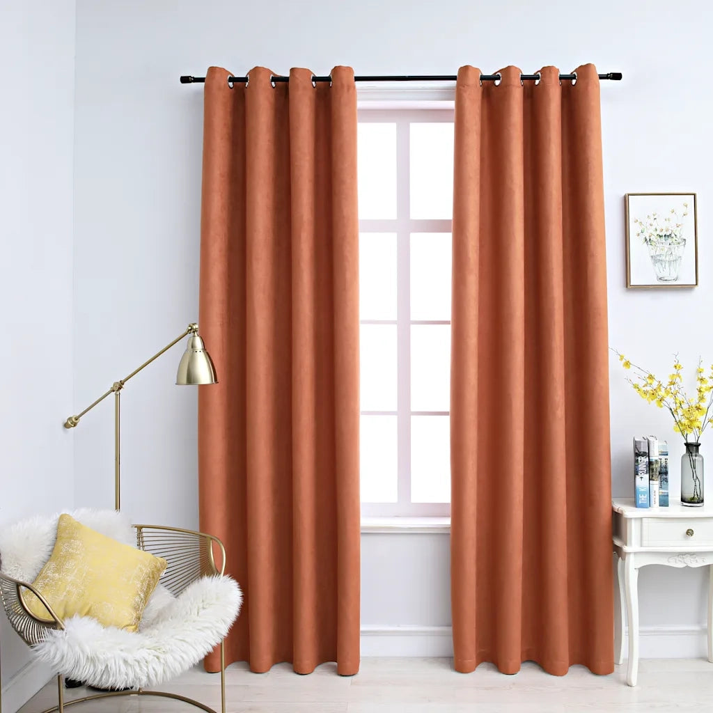 Tende Oscuranti | Tende Blackout con Anelli in Metallo 2 pz Ruggine 140x245 cm