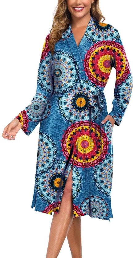 Kimono da donna, abito lungo per camera, leggero, collo V morbido e maniche lunghe, con tasche, adatto per sauna, spa, surf, viaggi, abbigliamento da casa