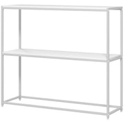TAVOLO CONSOLLE DA INGRESSO CON RIPIANO APERTO, IN ACCIAIO E TRUCIOLATO, 100X30X87 CM, BIANCO