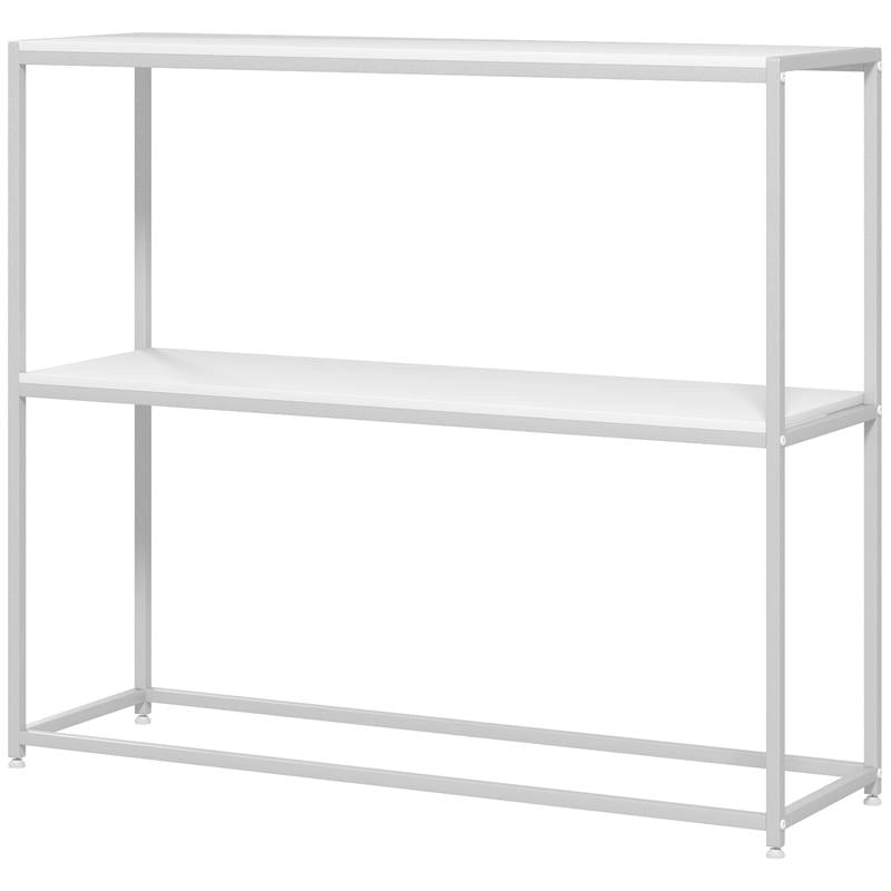 TAVOLO CONSOLLE DA INGRESSO CON RIPIANO APERTO, IN ACCIAIO E TRUCIOLATO, 100X30X87 CM, BIANCO