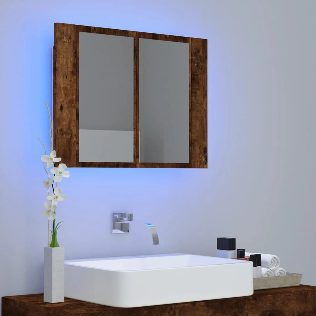 Mobiletto a specchio LED in rovere affumicato 60 x 12 x 45 cm legno ingegnerizzato 02_0006742