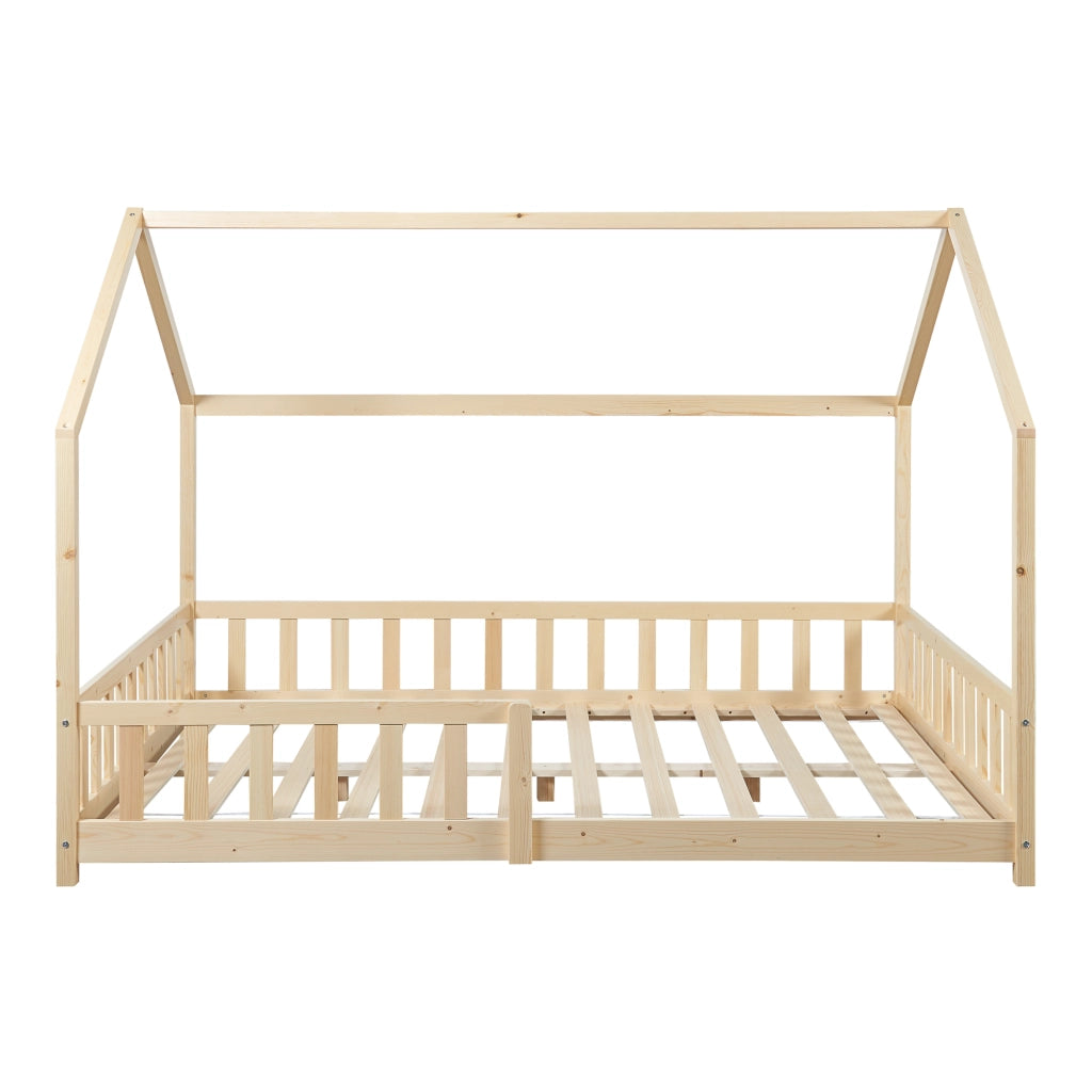 Letto Piazza e Mezza Hesel per Cameretta Forma di Casetta con Materasso 120 x 200 cm Naturale [en.casa]